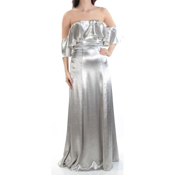 FAME AND PARTNERS Womens Silver 3/4 Sleeve Full-Length Prom Sheath Dress 8 - Picture 4 of 5